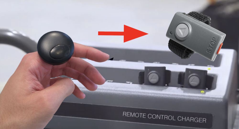 From clunky remote to a wearable stop control — redesigning the safety control.